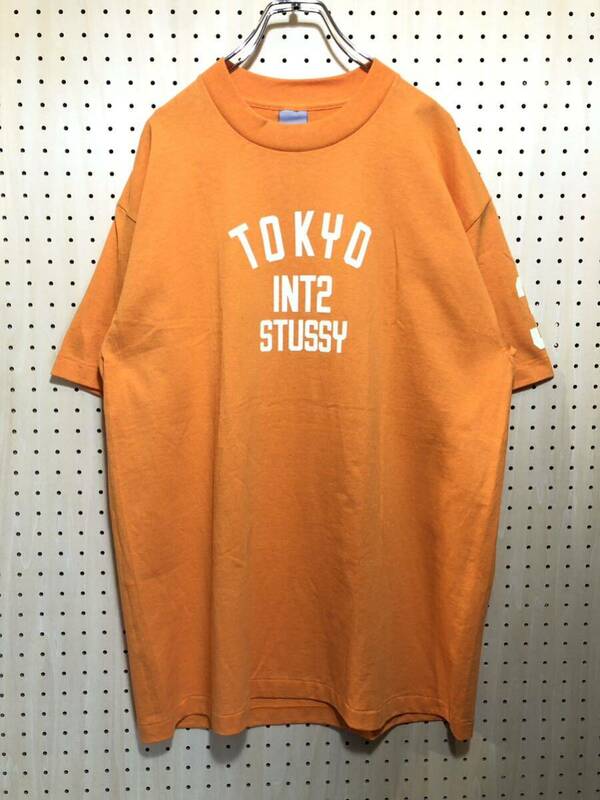 【L】新品 90s Old Stussy Tokyo INT2 tee Shirt Orange 90年代 ステューシー 東京 プリント Tシャツ オレンジ 半袖 T252