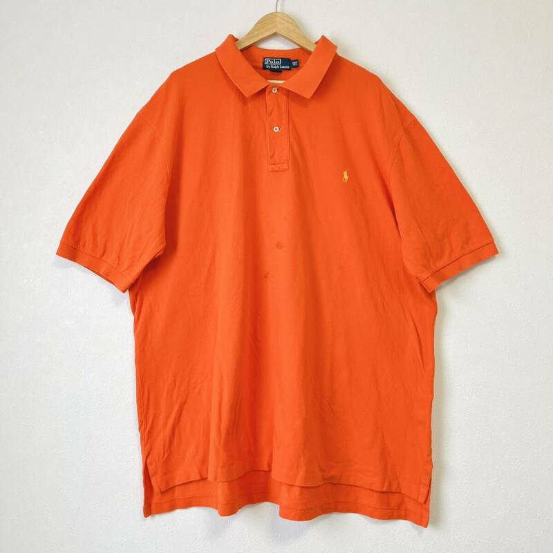 大きいサイズ◎★Polo by Ralph Lauren ポロ バイ ラルフローレン★半袖 ポロ シャツ トップス コットン オレンジ メンズ サイズ3XLT/DD9