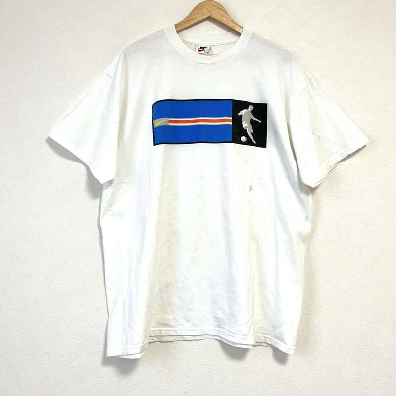 90sビンテージ★NIKE ナイキ★半袖 Tシャツ トップス サッカー プリント スポーツ メキシコ製 コットン ホワイト 白 メンズ L/DD40