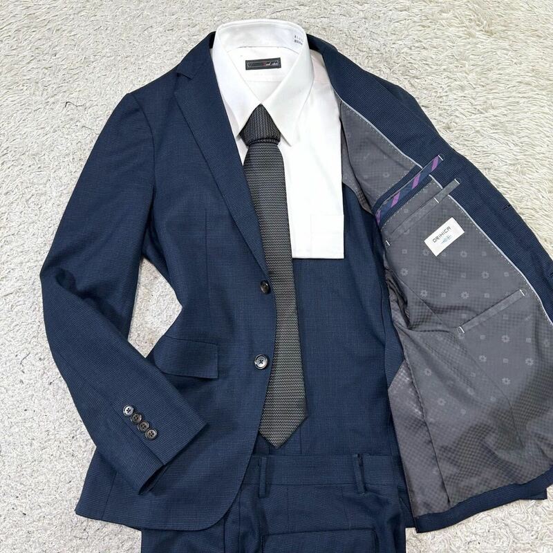 オリヒカ【人気の一着】ORIHICA SOLOTEX スーツ　セットアップ　テーラードジャケット　ネイビー　濃紺