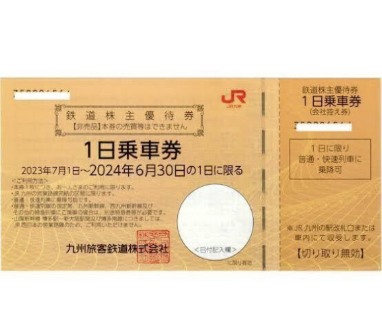 JR九州　鉄道株主優待券 1日乗車券 6枚　ＪＲ九州　株主優待