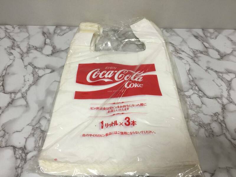 Coca-Cola コカ・コーラ　手提げ　ビニール袋　100枚セット　未使用　1リットルｘ3本　当時物　昭和レトロ　　　　A6　