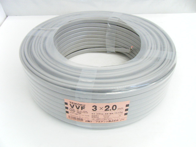 TEIKOKU VVF2.0-3c VVFケーブル 灰 3×2.0mm 100m 04.04製造 600V ビニル絶縁ビニルシースケーブル 平形 未使用 ②_A