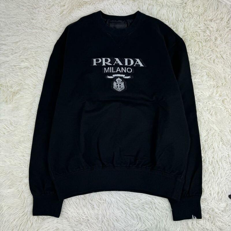 【美品】PRADA プラダ ロゴ スウェット トレーナー ブラック 黒 S 