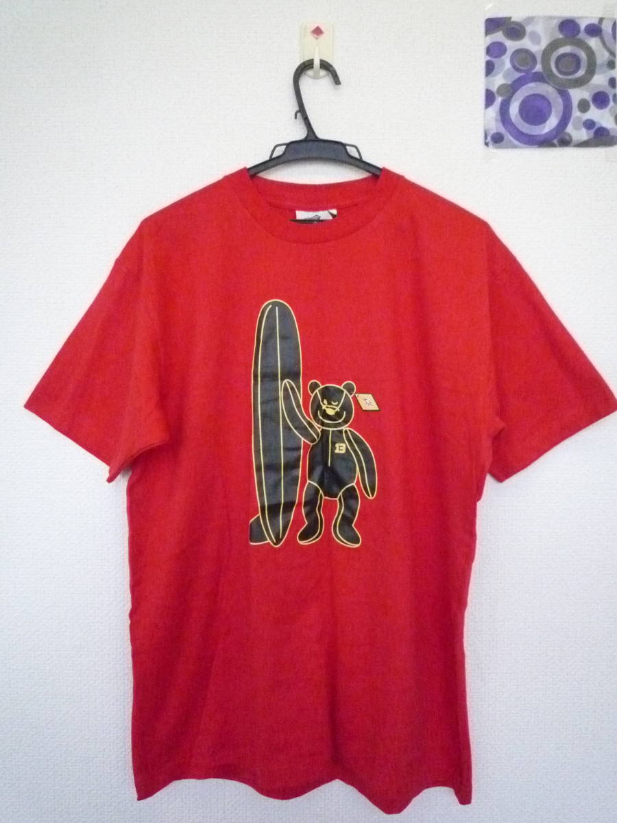 ★BEAR 半袖Tシャツ くまとサーフボード 赤（L)