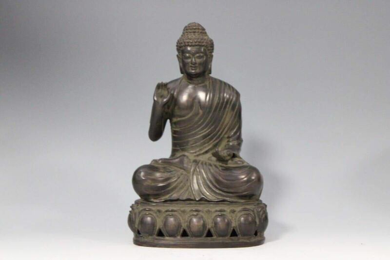 【英】B145 在銘 銅仏坐像 H34.5㎝ 仏教美術 中国 朝鮮 銅製 銅器 佛像 置物 座像 骨董品 美術品 古美術 時代品 古玩