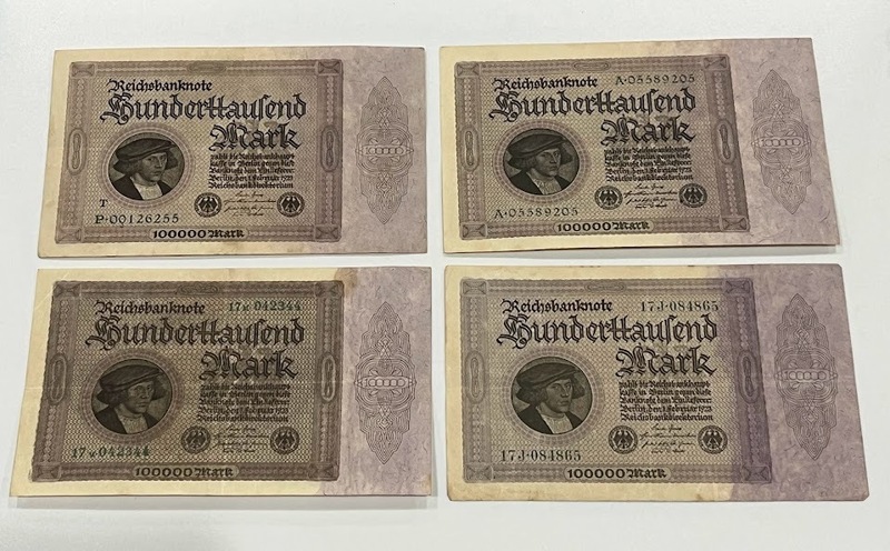 ★大型紙幣★　まとめて4枚　ドイツ　ワイマール紙幣　100000マルク　インフレ札　