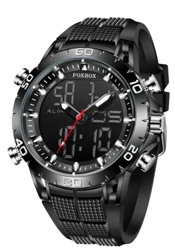 FOXBOX メンズ 腕時計 アナデジ デュアルディスプレイ シリコンベルト 防水 カレンダー ストップウォッチ アラーム