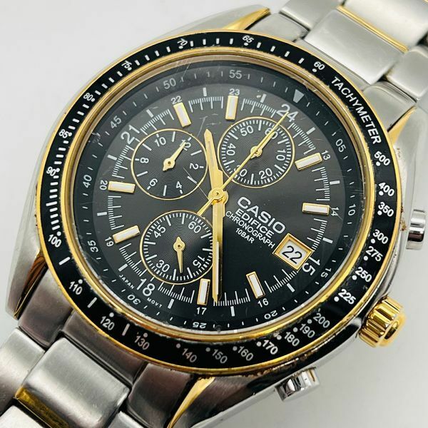 CASIO EDIFICE クロノグラフ EF-503 銀 黒 金 クォーツ メンズ 腕時計 中古 稼働品 カシオ エディフィス