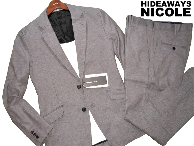 新品 春物 46 M 定4.5万 ニコル HIDEAWAYS BLACK by NICOLE ベスト テーラードジャケット パンツ 3点セット スーツ グレー ライトグレー 灰