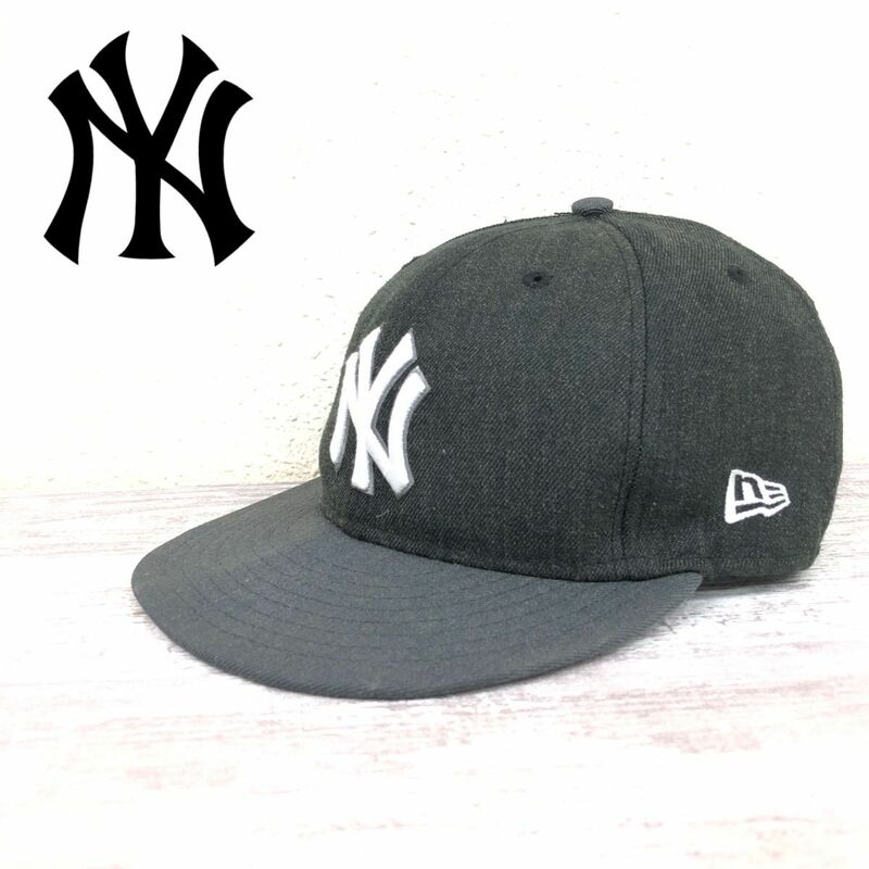 G2238-F◆ NY ニューヨークヤンキース ニューエラ 9fifty キャップ 帽子 ロゴ刺繍 ◆ sizeM-L アクリル ウール ブラック 古着 メンズ 春夏
