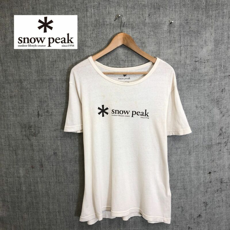 G1891-T◆snow peak スノーピーク 半袖Tシャツ クルーネック ロゴプリント プルオーバー◆sizeL ホワイト メンズ トップス コットン100