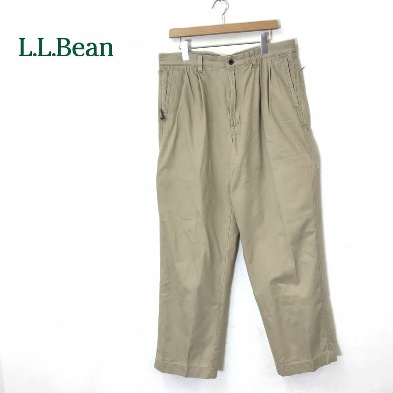 G1877-N◆ L.L.Bean エルエルビーン チノパンツ 2タック ワイド ボトムス ◆ size36/32 ベージュ系 コットン100 アウトドア