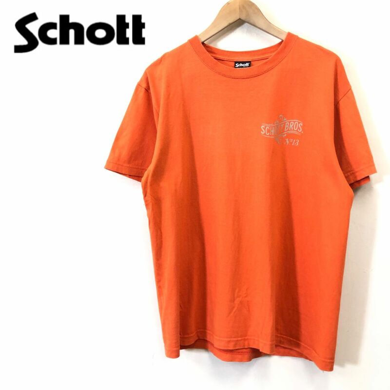 G1779-F◆ Schott ショット 半袖Tシャツ カットソー ロゴプリント トップス ◆ sizeL コットン100 オレンジ 古着 メンズ 春夏