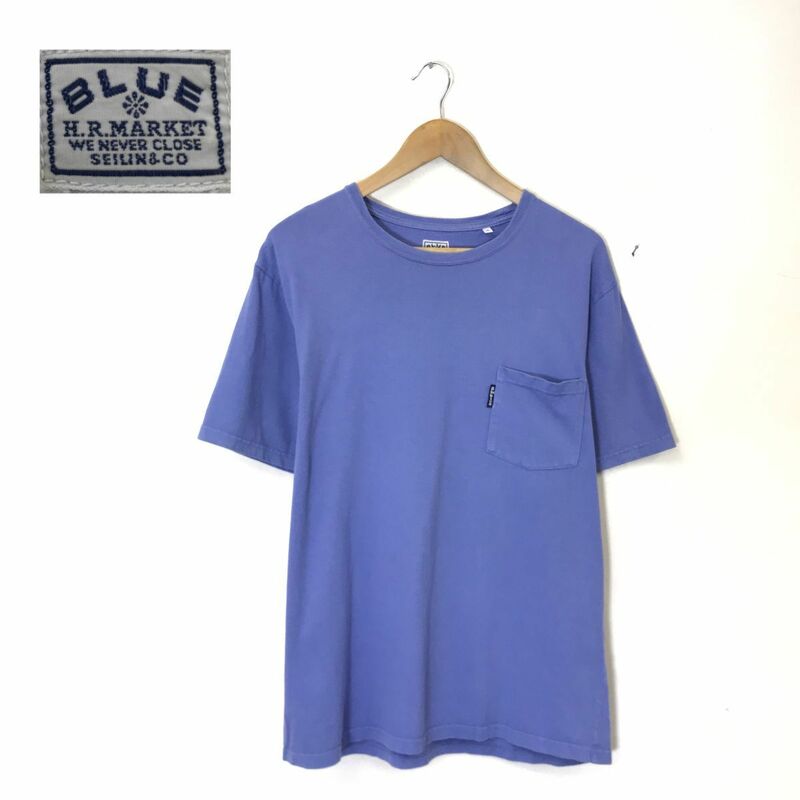 G1799-T◆BLUE ブルー 半袖Tシャツ クルーネック 無地 胸ポケット プルオーバー◆size4 ブルー メンズ トップス コットン100