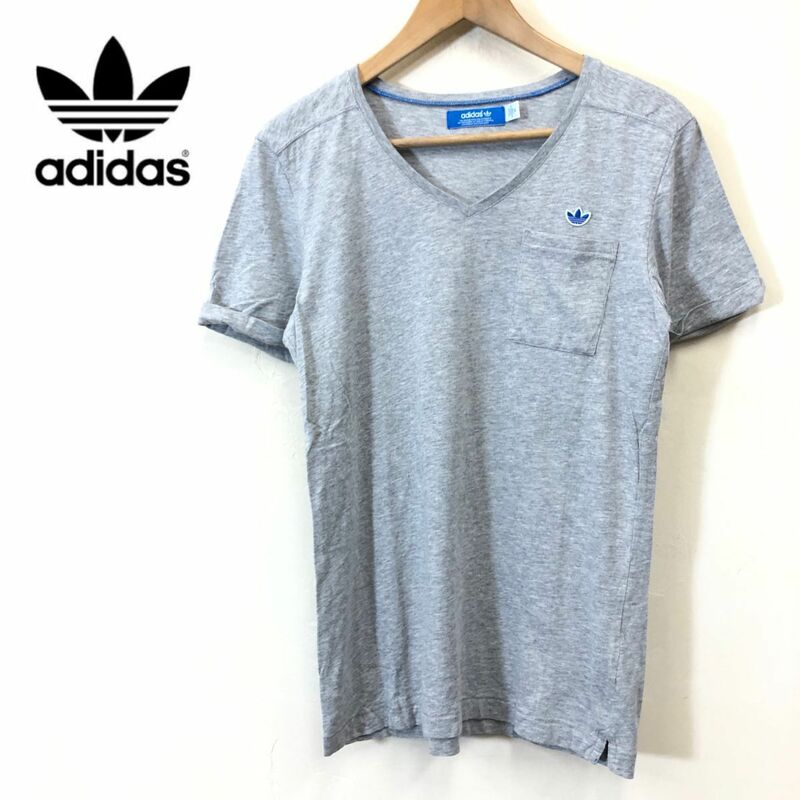 G1750-F-N◆ adidas アディダス 半袖Tシャツ カットソー トップス 胸ポケット ◆ sizeM コットン100 グレー 古着 メンズ 春夏