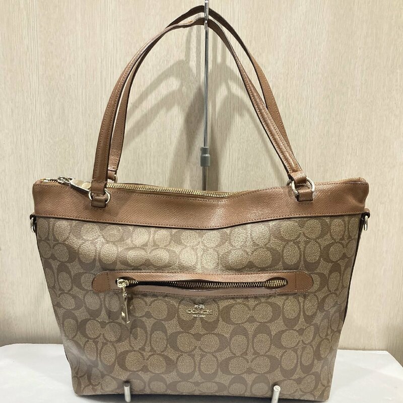 【76】1円～ 中古品 COACH コーチ シグネチャー トートバッグ ブランド ベージュ 大容量 レディース 人気 現状品