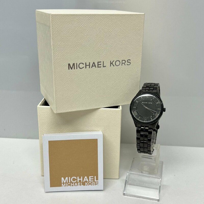 【86】美品 稼働品 MICHAEL KORS マイケルコース MK-4337 腕時計 黒文字盤 箱付き
