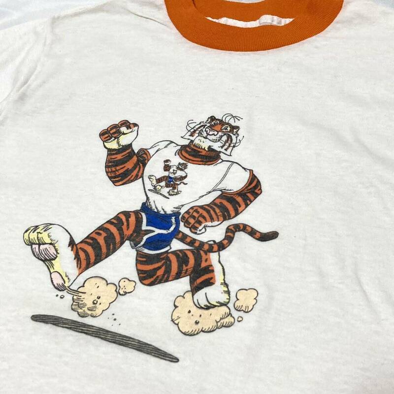 希少 70s 80s vintage esso tiger トリム リンガー tシャツ ビンテージ エッソタイガー 虎 企業 キャラクター アメコミ 古着 アメカジ L