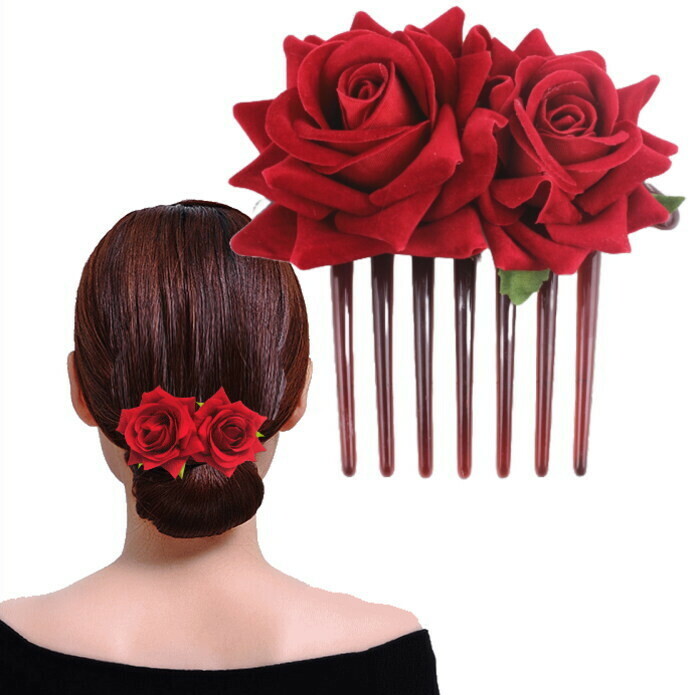 ヘアアクセサリー ヘアコーム ダンス ヘッドドレス 成人式 髪飾り 赤 薔薇 フラメンコ 大きなバラ レッド ak4-0