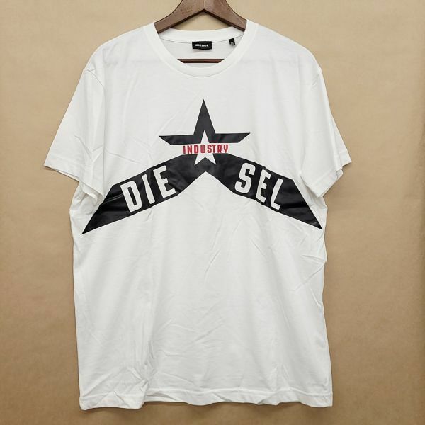 261402【XLサイズ】DIESEL T-DIEGO-A7 スター ロゴ 半袖 Tシャツ ホワイト クルーネック 丸首 ディーゼル メンズ 送料無料