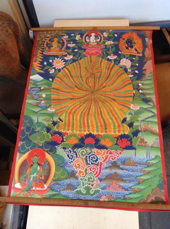大版 骨董 仏教美術 唐物 布地肉筆 タンカ曼荼羅 チべットh