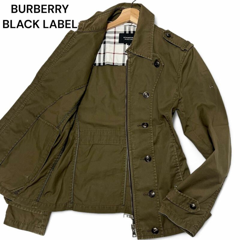 美麗品◎Lサイズ!!バーバリーブラックレーベル【超人気モデル】BURBERRY ナポレオン ノバチェック ジャケット ホースロゴ カーキ◎メンズ