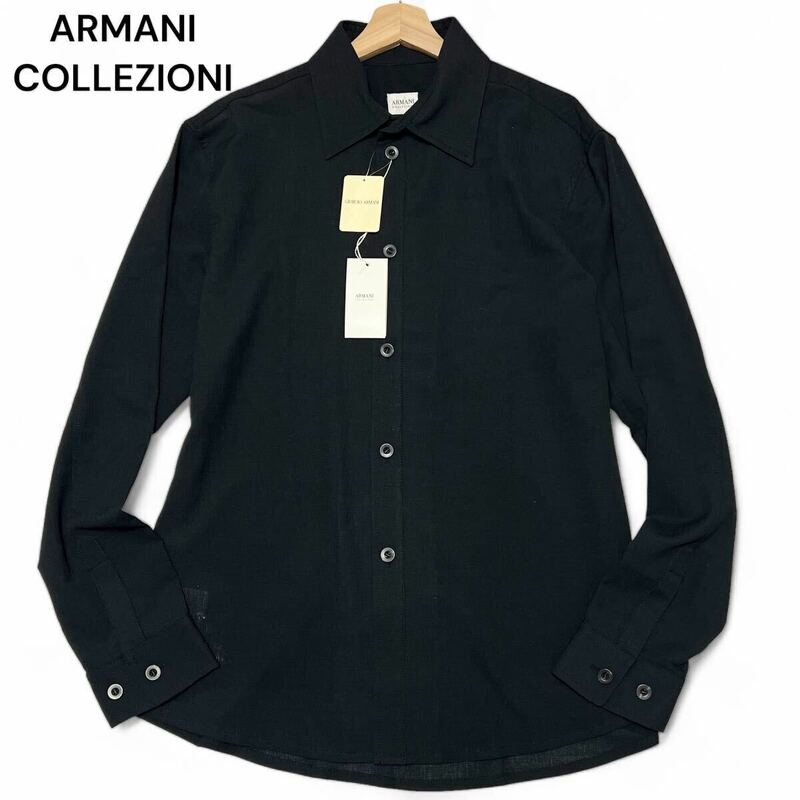 未使用 タグ付き◎XLサイズ!!アルマーニコレッツォーニ【サラリとした肌触り】ARMANI ナイロン 長袖 シャツ ブラック 薄手 春夏◎メンズ