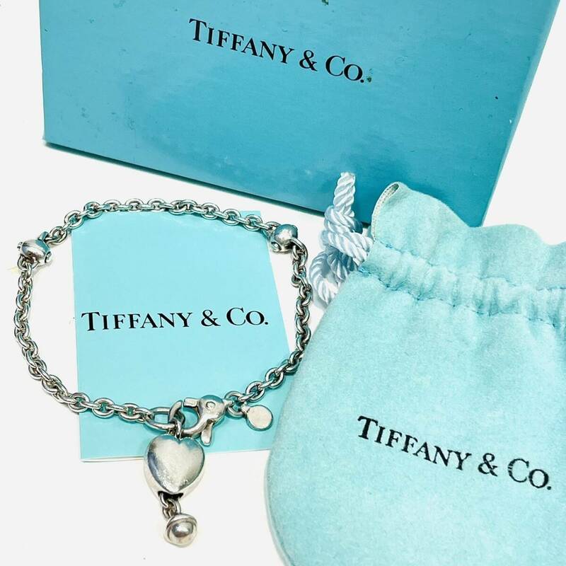 【B14924KM】Tiffany＆Co. ティファニー SV925 シルバー ハートチャーム ブレスレット Silver 箱 保存袋 アクセサリー 全長約20cm 刻印有