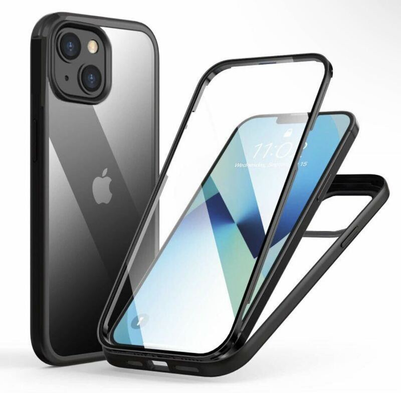 MQman iPhone13 ケース 前面ガラス+背面ガラス 360°全面保護