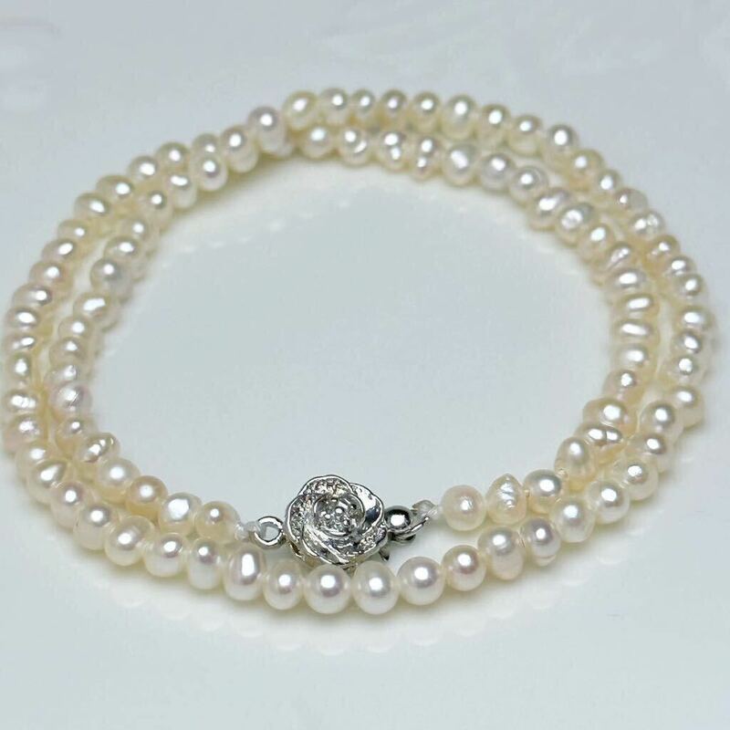 02天然パールネックレス3-4mm 本真珠ネックレス40cm Pearl necklace jewelry