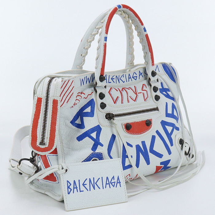 中古良品バレンシアガBALENCIAGA グラフィティ クラシックシティ レザー 431621 9060 ホワイト系　 ランク：A us-2