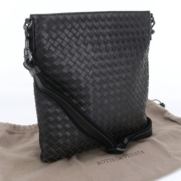 中古良品ボッテガヴェネタBOTTEGA VENETA イントレチャート ショルダーバッグ レザー ブラウン系　 ランク：A us-2 メンズ