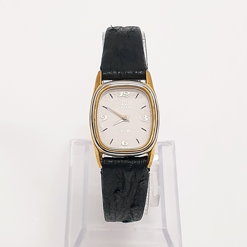 (ジャンク) OMEGA De Ville 591.0233 プッシュリューズ グレー系文字盤 クォーツ 腕時計 ブレス社外品 不動品 オメガ デビル Cal.1387