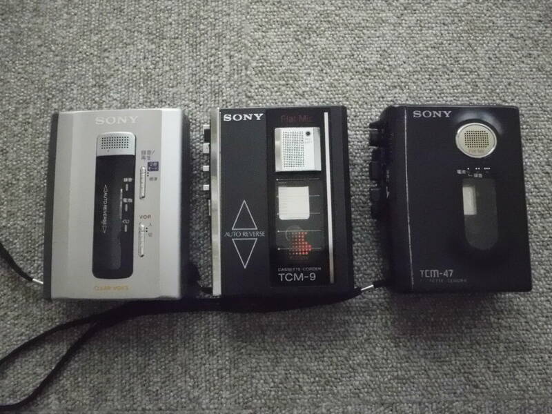 【通電確認ジャンク】SONY 再生 録音 ポータブル カセットテープ レコーダー TCM-9 TCM-47 TCM-500 ３台セット【中古】