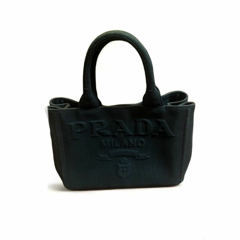 正規 PRADA プラダ CANAPA カナパ トートバッグ ショルダー 2way エンボス キャンバス ブラック 黒 メンズ ウィメンズ レディース ロゴ