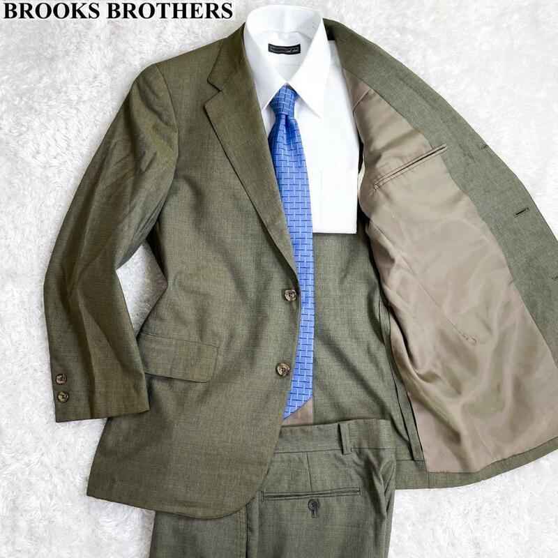 美品 BROOKS BROTHERS ブルックスブラザーズ スーツ セットアップ Msize シングル センターベント 背抜き 肩パッドあり カーキ メンズ
