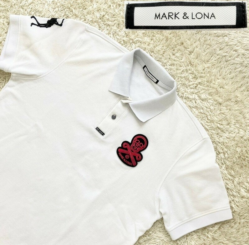 【大きいサイズ50★】 MARK&LONA 半袖スカルポロシャツ/白◆汚れ有り◆マークアンドロナ (5)