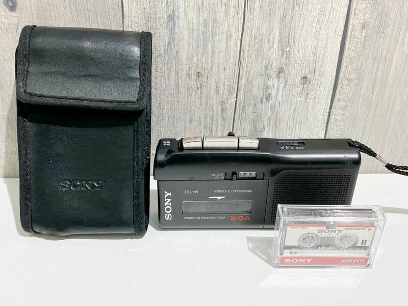 ジャンク SONY マイクロカセットレコーダー M-727 カセットテープ.専用ケース.ストラップ付き