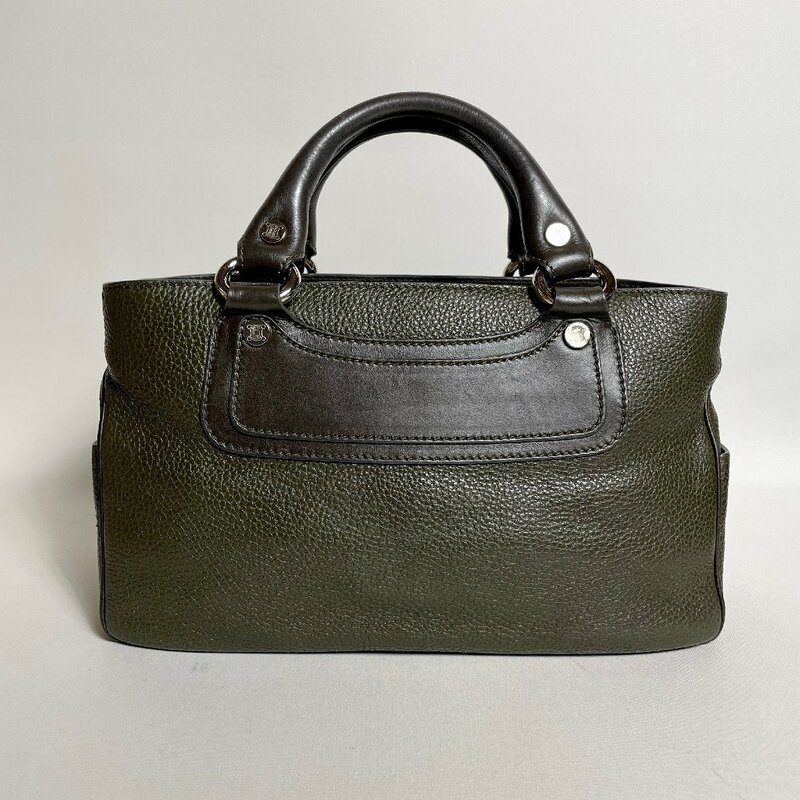 2405-16-1｜美品｜CELINE セリーヌ ブギーバッグ ハンドバッグ レザー カーキ トリオンフ ロゴ金具