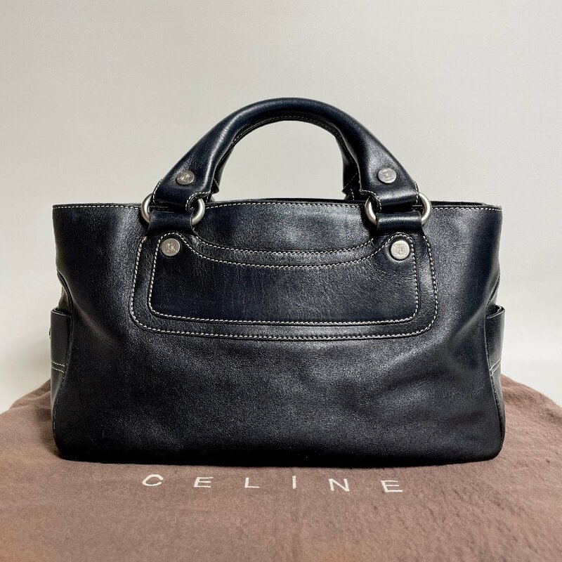 2405-29-1｜CELINE セリーヌ ブギーバッグ ハンドバッグ レザー ブラック トリオンフ ロゴ金具 保存袋付き