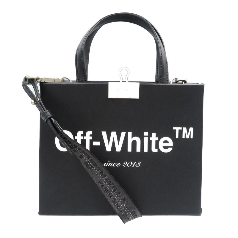 新品同様 オフホワイト レザー シルバー金具 ブラック 2WAY ハンドバッグ ショルダーバッグ 0014 OFF-WHITE