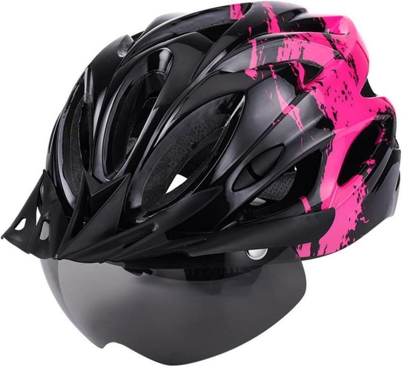 ピンク自転車 ヘルメット 大人用 ヘルメット LEDライト 自転車 磁気ゴーグル
