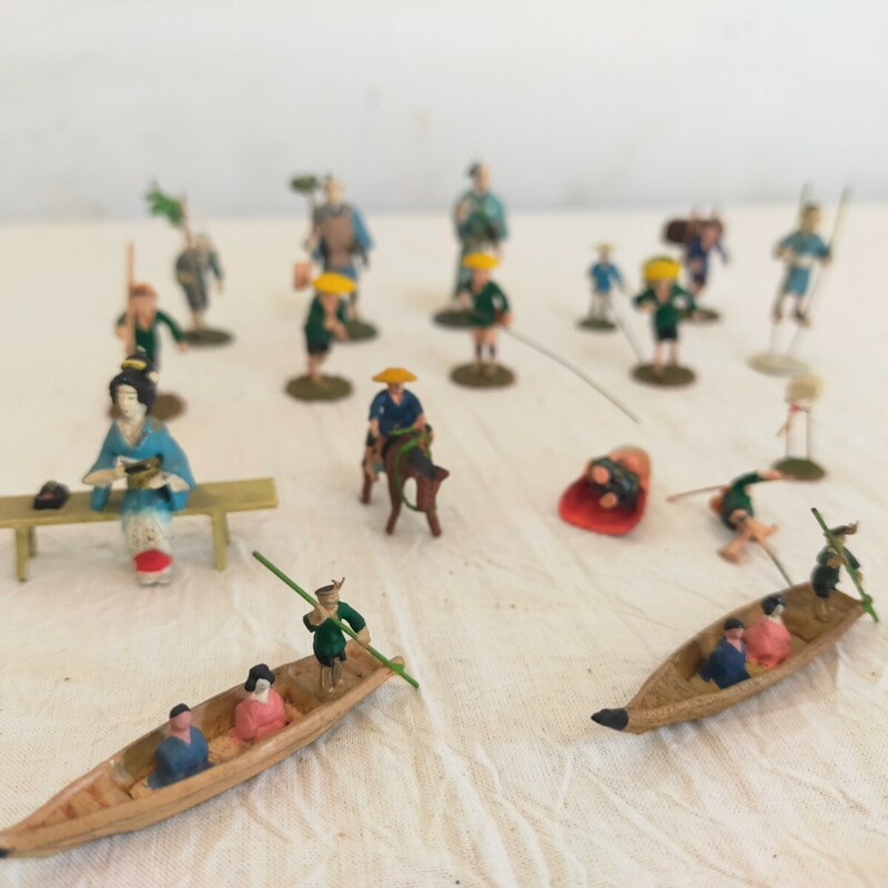 マン盆栽 金属製 ミニチュア人形 江戸時代 船 侍 鯉 釣り人など フィギュア ジオラマ