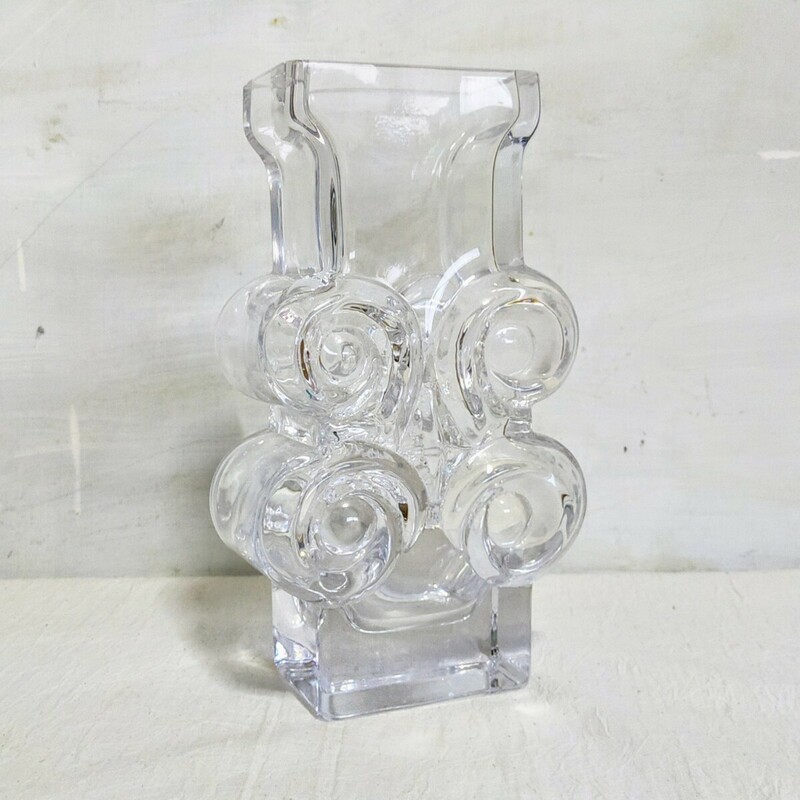 Royal Krona ロイヤルクローナ Hellsten サインあり クリスタルガラス フラワーベース 重厚 デザイナー 花器 インテリア 花瓶 北欧