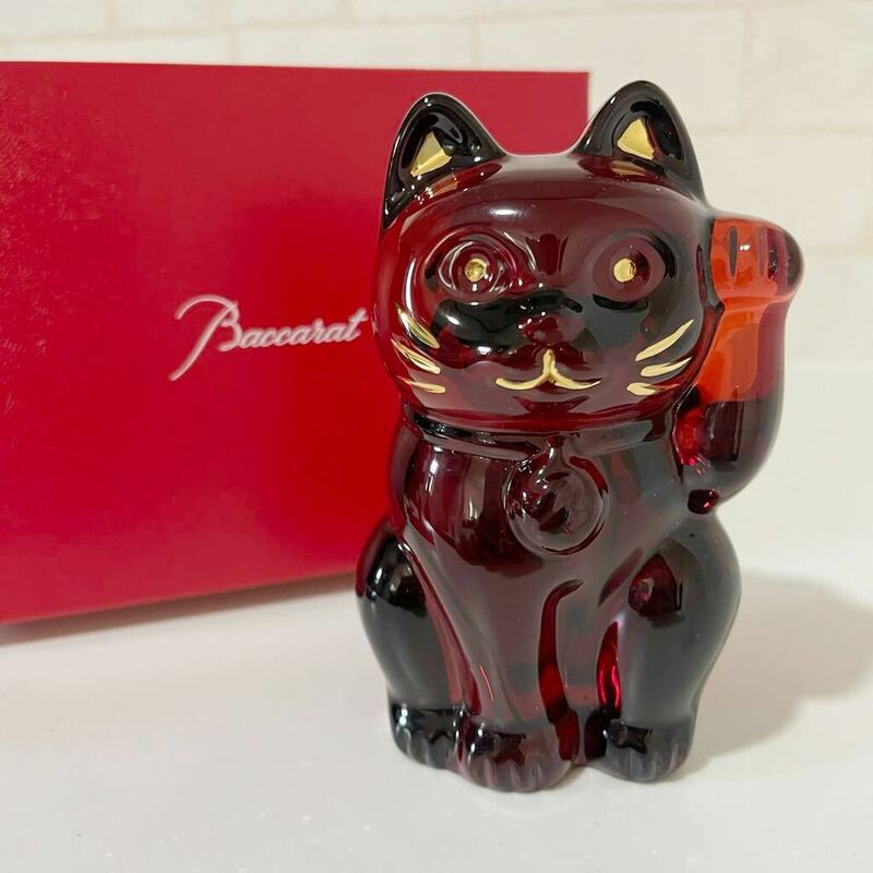 Baccarat バカラ 招き猫 レッド ラッキーキャット　赤　クリスタル　置き物　インテリア ねこ 未使用　保管品