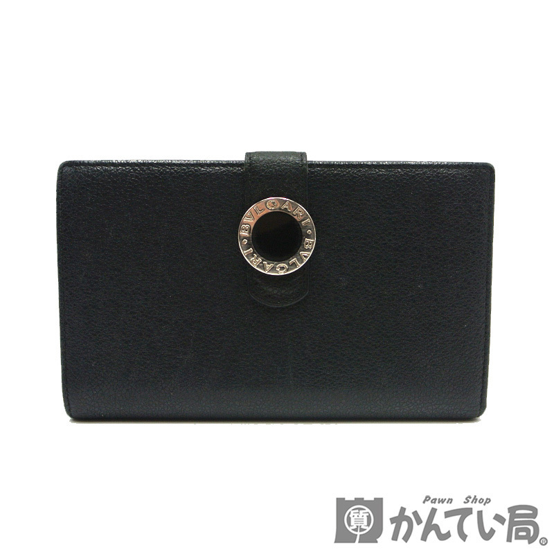 19686 BVLGARI【ブルガリ】二つ折り財布 ブラック 黒 レザー ウォレット メンズ【中古】USEDーB