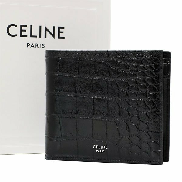 【送料無料】【本物】注目★CELINE★セリーヌ★バイフォールドウォレットウィズコイン★クロコダイル型押しカーフ★ブラック★10C873CUX★