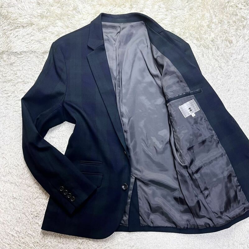 【美品】 TK TAKEO KIKUCHI キクチタケオ 2B テーラードジャケット ブレザー チェック ジャケット アウター メンズ 紳士 4 LL XL 相当 