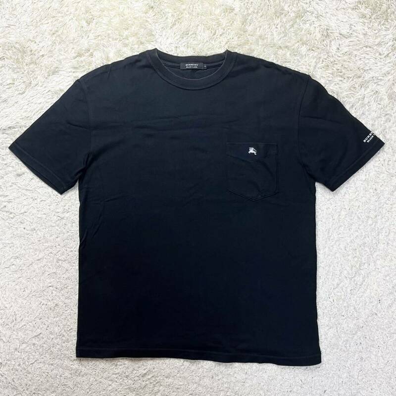BURBERRY BLACK LABEL バーバリー ブラックレーベル 胸 ポケット ホース 刺繍 ロゴ 半袖 Tシャツ メンズ 3 ブラック
